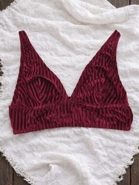 Victoria's Secret PINK Ribbed Velvet Bralette In Burgundy